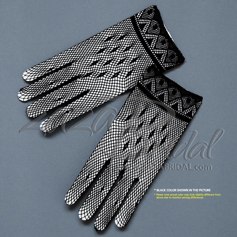 Fancy Crochet Women’s Gloves w/Delicate Detail Trim-Victorian+Regency